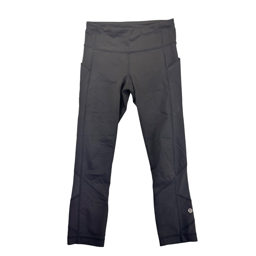 Lululemon Pace Rival Crop‎ Leggings Women Size 4 Black Zip & Side Pockets